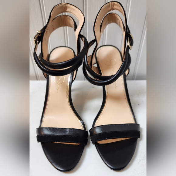 Sexy JESSICA SIMPSON Black Strappy Leather & Suede 4" Heel Sandals EUC - Picture 5 of 9